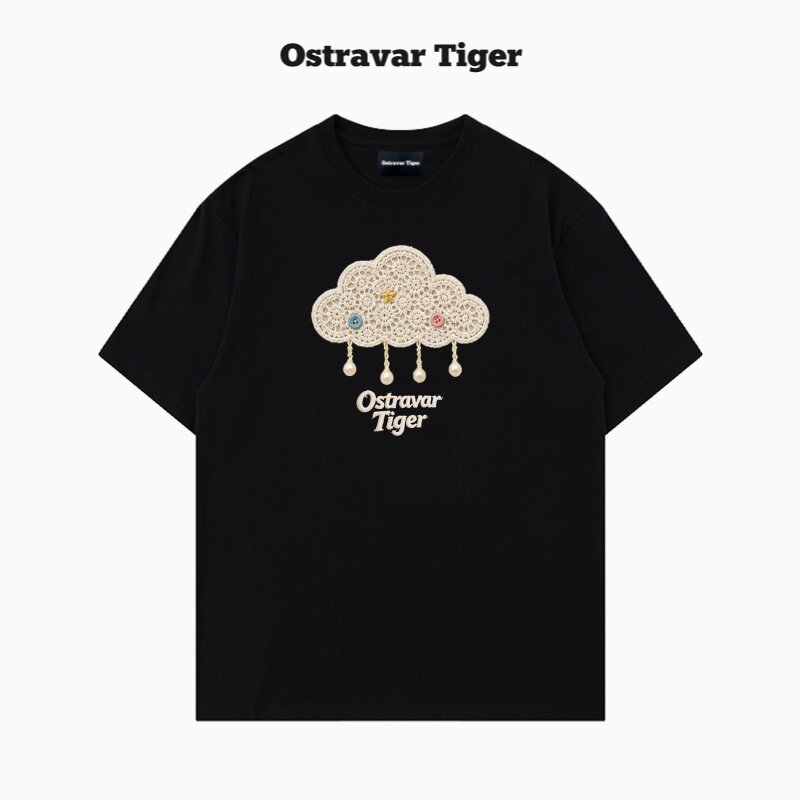 专柜授权Ostravar Tiger 手绘宽松卡通印花情侣男女款纯棉短袖t恤