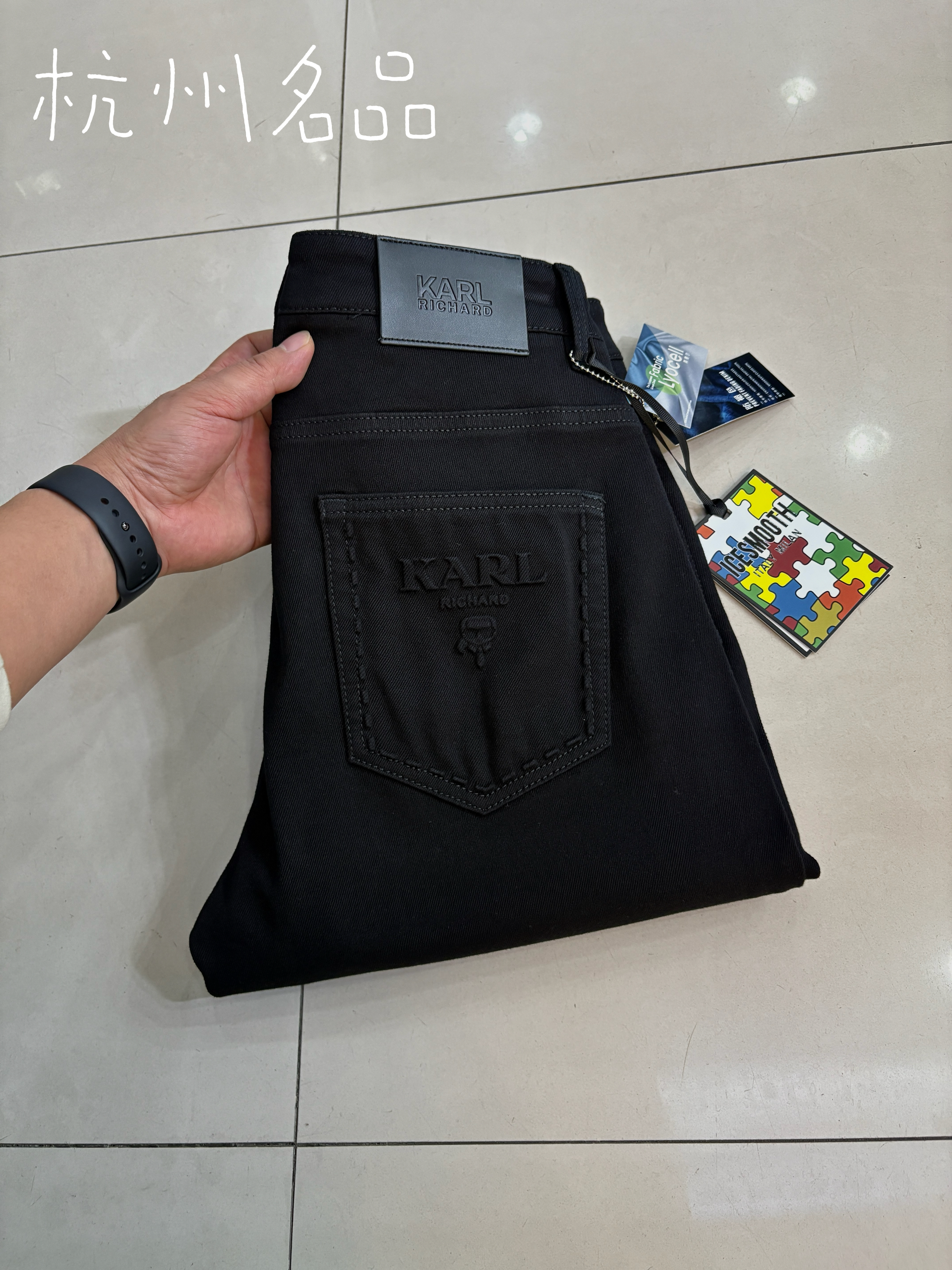 潮牌轻奢黑色长裤宽松直筒牛仔裤