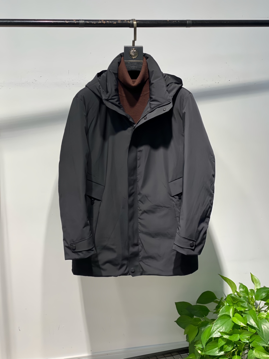 爸爸装休闲中长款羽绒服连帽商务