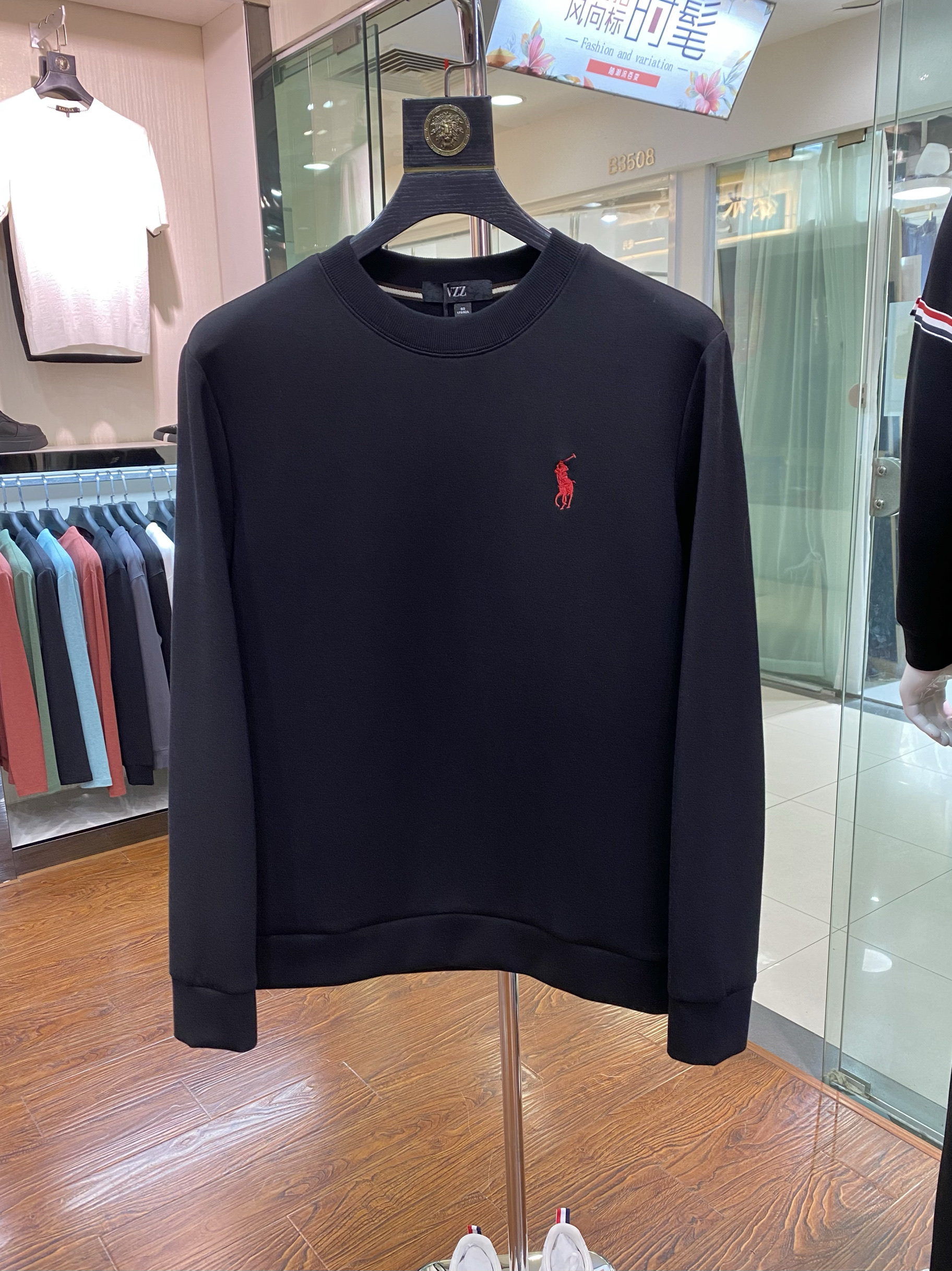 保罗马标卫衣男士纯色长袖圆领T恤秋冬季厚款刺绣宽松休闲打底衫