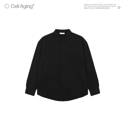 黑色日常纯棉休闲翻领长袖衬衫