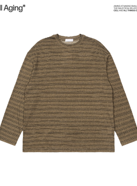 CELL AGING 圆领针织肌理感套头条纹长袖T恤