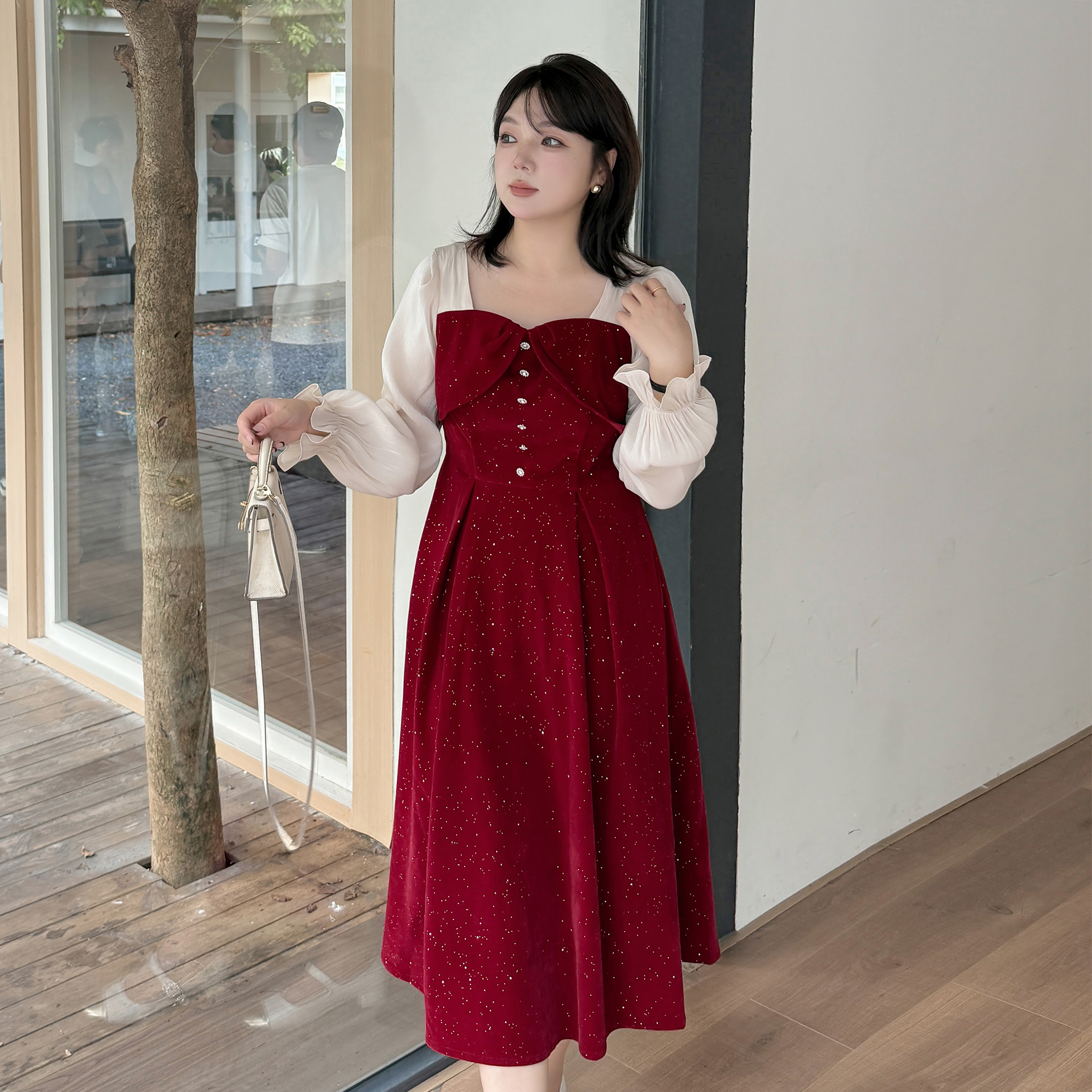 胖mm大码女装法式复古连衣裙