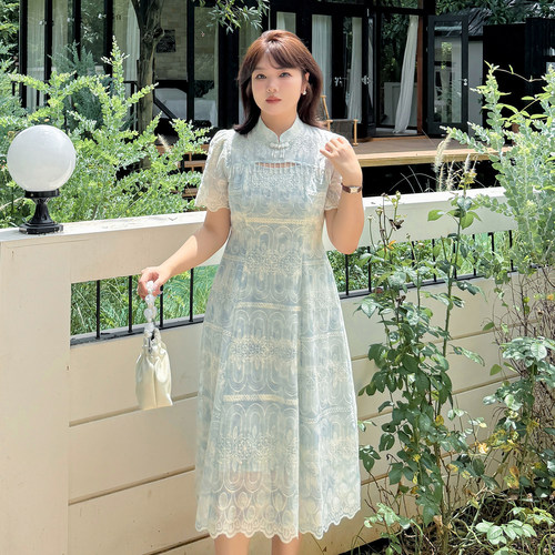 胖mm大码女装新中式旗袍连衣裙