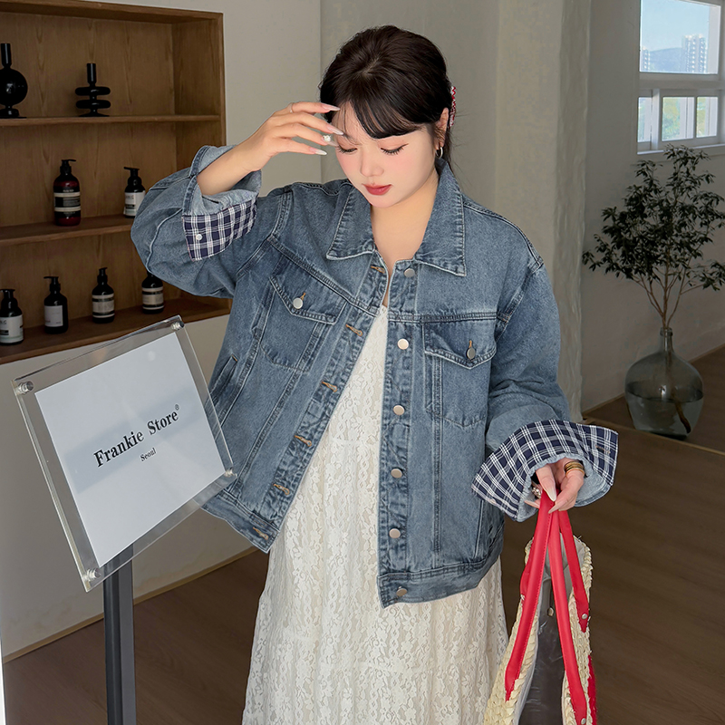 大码复古水洗牛仔外套上衣女