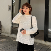 胖mm大码 百搭显瘦内搭上衣 2025秋冬款 女装 甜美风蕾丝半高领打底衫