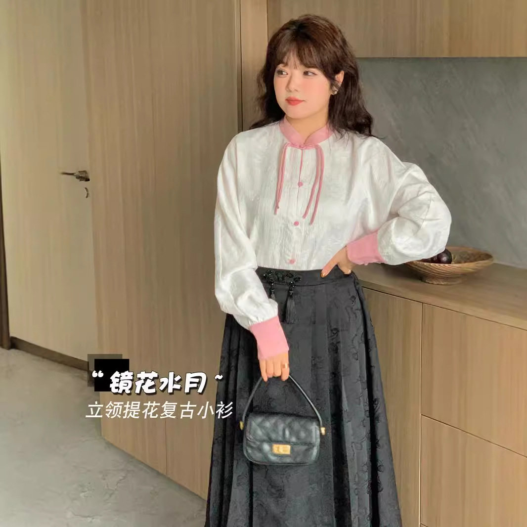 2025春季新品大码女装胖mm新中式国风上衣撞色流苏内搭百搭衬衣女,女装/女士精品,大码内搭,淘宝优惠券,粉丝福利购,淘宝优惠卷