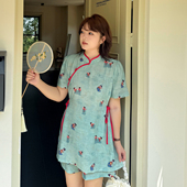 女装 胖mm韩版 新中式 200斤大码 套装 2025夏款 立领上衣短裤 两件套女