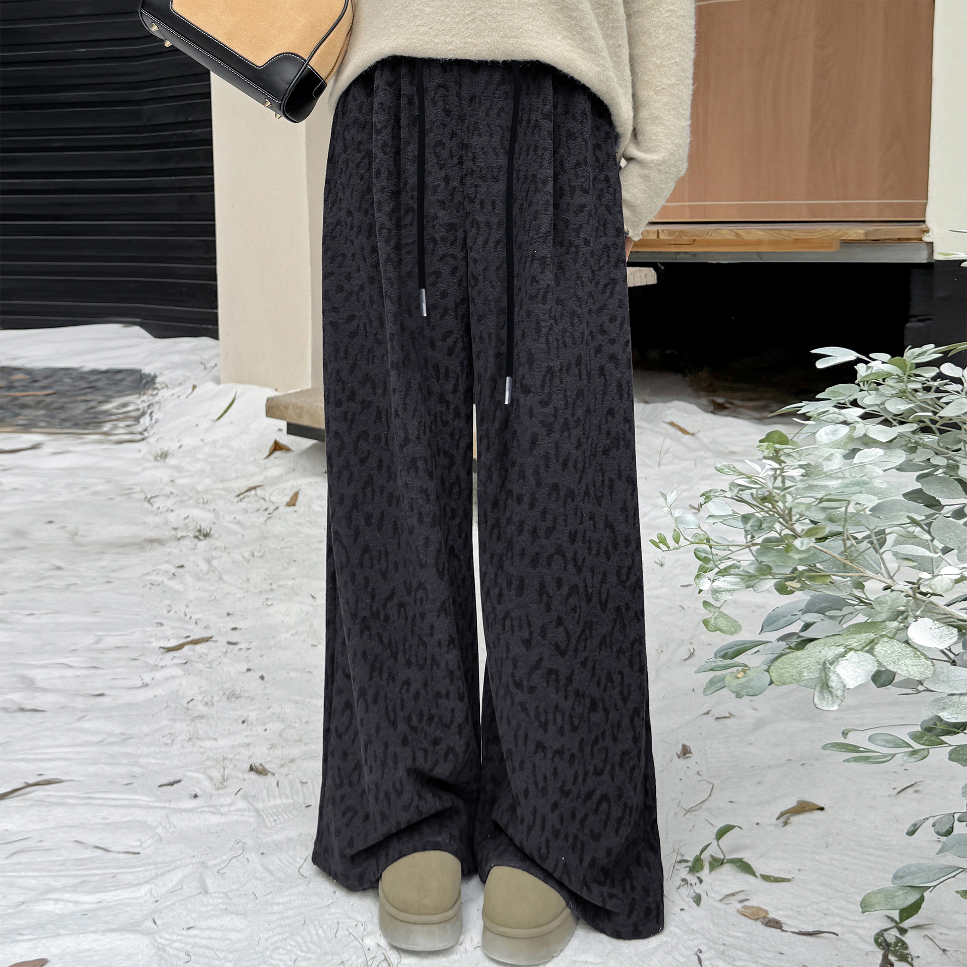 200斤大码豹纹阔腿裤女2025秋冬新品高腰抽绳宽松显瘦慵懒风长裤,女装/女士精品,大码裤装,淘宝优惠券,粉丝福利购,淘宝优惠卷