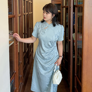 新中式 2025夏季 女装 200斤气质连衣裙女胖mm大码 改良旗袍长裙 新品