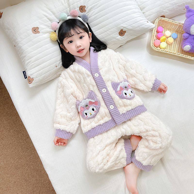 女童秋冬法兰绒睡衣套装