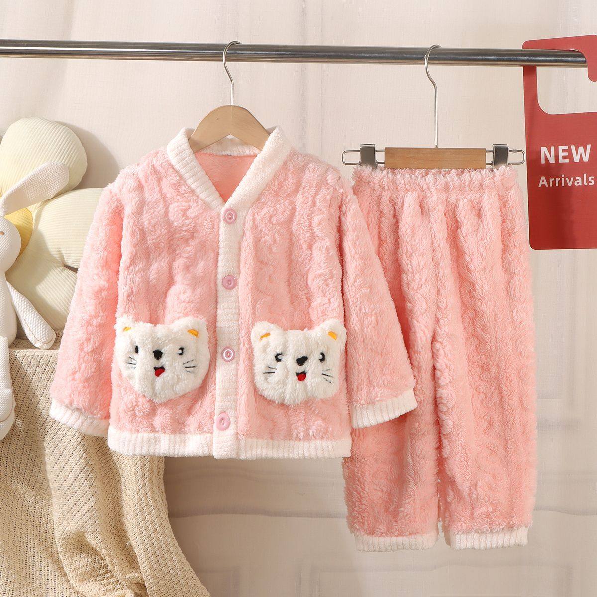 女童秋冬保暖法兰绒短袖睡衣