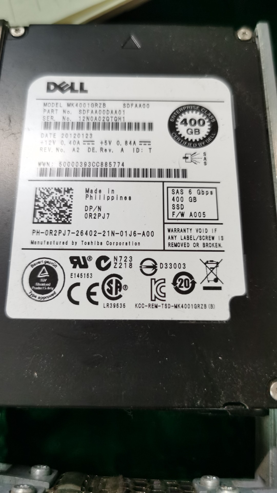 非标价Dell/戴尔 400G SAS 0r2pj7东芝SLC SSD 2.5 MK4001GRZB询