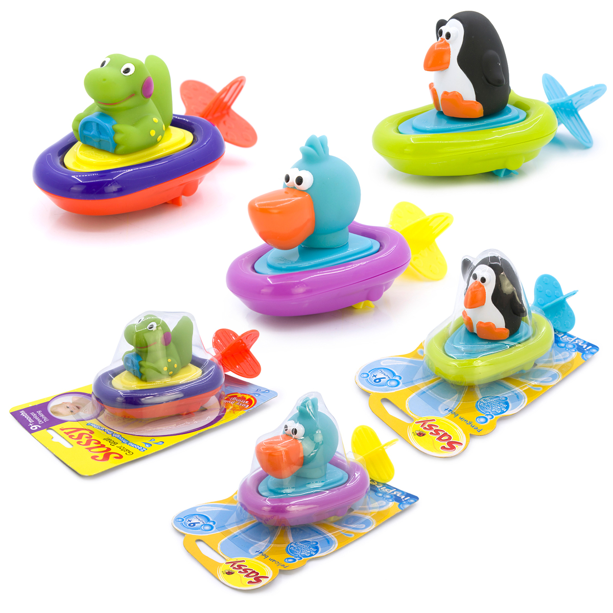 Sassy boat宝宝洗澡玩具拉线发条会跑 游泳 戏水动物造型三款套装