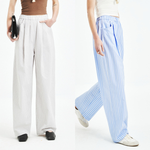 夏日百搭舒适透气轻盈呼吸感条纹休闲阔腿及地裤 MRS Studios
