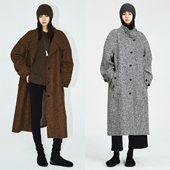 意大利進口鱼骨纹羊毛廓形斜门襟插肩袖 MRS Studios 立领大衣外套