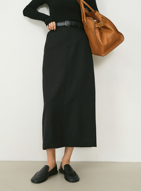 MRS Studios澳洲美利奴羊毛 时髦复古显瘦休闲铅笔西装半身裙黑色