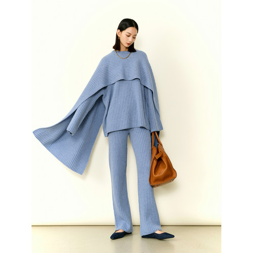 MRS圆领坑条毛衣休闲三件套