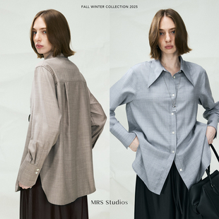 秋冬百搭叠穿利器澳洲美利奴防缩100S羊毛尖领衬衫 MRS Studios