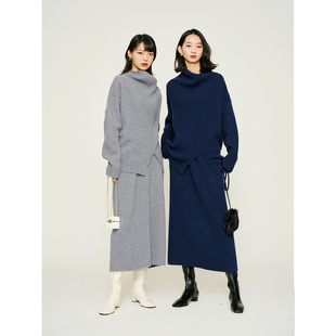 半裙套装 澳洲美丽奴羊毛ROW风不规则堆领套头毛衣 Studios MRS