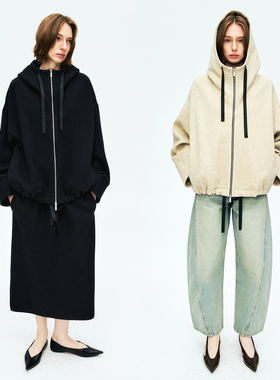 MRS Studios 羊毛棉混纺 撞色织带装饰 拉链连帽卫衣