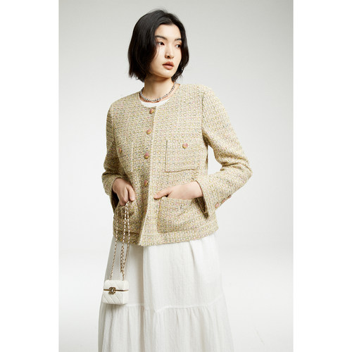 LINTON口袋小香百褶裙套装