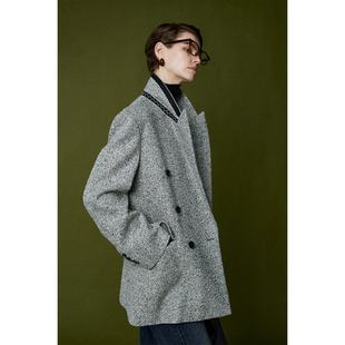 立体肌理芝麻点ROW双排扣戗驳领老爹西装 意大利条纹 Studios MRS