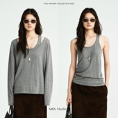 桑蚕丝有机棉两件套叠穿慵懒大圆领坦克背心针织长袖 MRS Studios