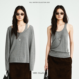 桑蚕丝有机棉两件套叠穿慵懒大圆领坦克背心针织长袖 MRS Studios