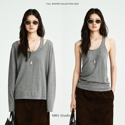 桑蚕丝有机棉大圆领坦克针织长袖