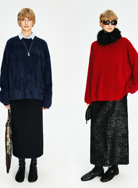 MRS Studios CONSINEE康赛妮皇家A级山羊绒拉毛软糯廓型圆领毛衣