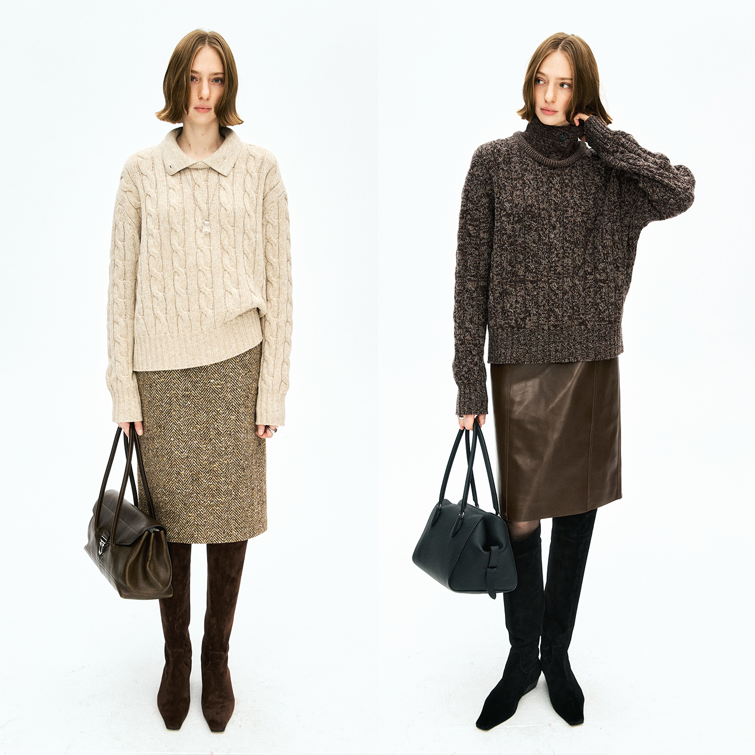 MRS Studios 2ways立领/翻领两穿领型 羊毛羊绒绞花毛衣针织上衣