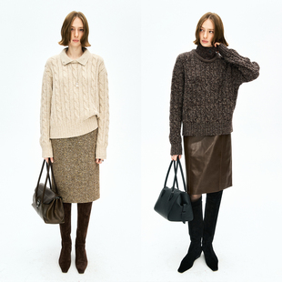 翻领两穿领型 2ways立领 羊毛羊绒绞花毛衣针织上衣 Studios MRS