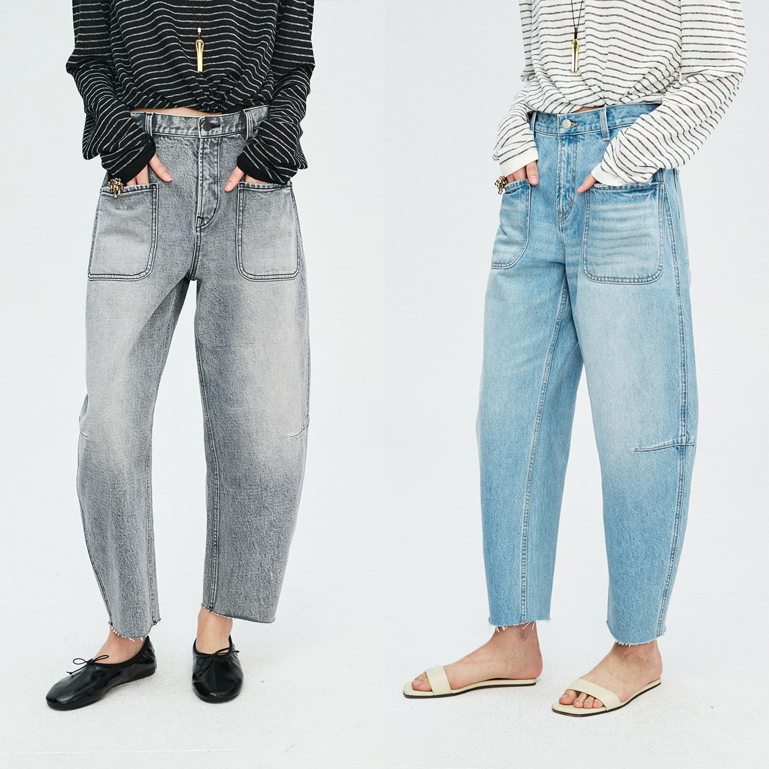 MRS Studios 土耳其bossa 双口袋立体剪裁毛边廓形奶奶弯刀牛仔裤