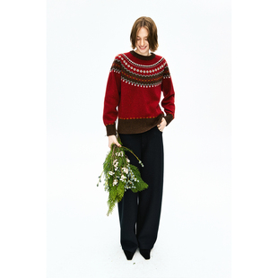 MRS Studios 节日氛围 北欧费尔岛风格 彩点羊毛纱插肩袖套头毛衣