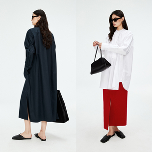 立领衬衫 MRS Studios 纯棉舒适慵懒气质塔克压褶工艺 连衣裙 衬衫