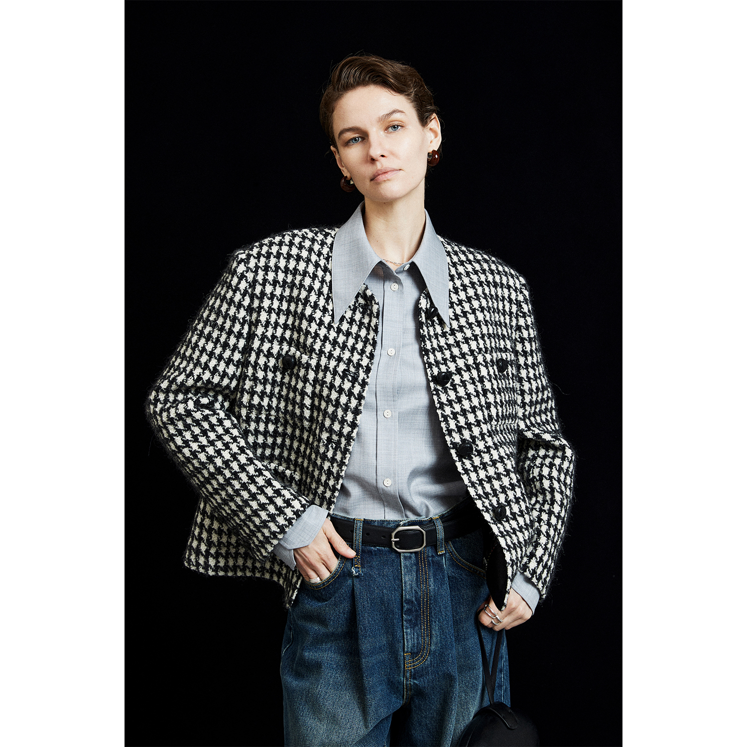 意大利进口千鸟格四口袋小香外套