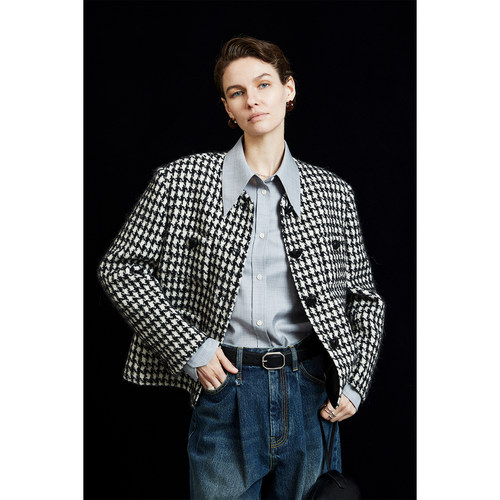 意大利进口千鸟格四口袋小香外套