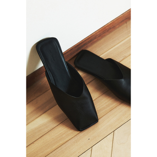 一脚蹬慵懒方头羊皮舒适懒人凉拖单鞋 搭配Bi入 Studios MRS