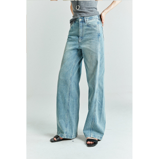 土耳其进口ORTA时髦复古水洗斜缝阔腿极地牛仔裤 MRS Studios