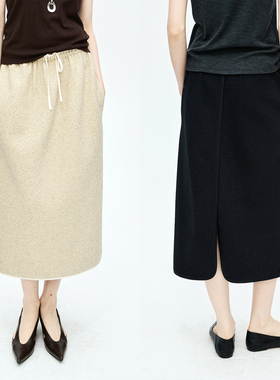 MRS Studios 时装风 肌理针织羊毛 腰头拼真丝 休闲卫裙半裙