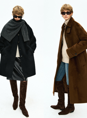 MRS Studios 意大利进口羊驼毛clara-longer廓形单排扣长款大衣