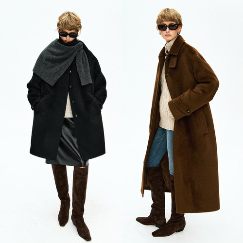 MRS Studios 意大利进口羊驼毛clara-longer廓形单排扣长款大衣