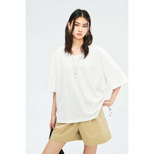 MRS Studios 时髦大U领 干爽雪花棉 短袖廓形慵懒随性宽松T恤