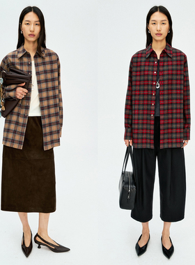 MRS Studios 日本进口轻磨毛全棉细腻法兰绒时髦复古格纹宽松衬衫