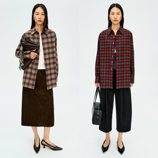 MRS Studios 日本进口轻磨毛全棉细腻法兰绒时髦复古格纹宽松衬衫