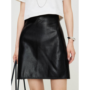 连腰A字显瘦小皮裙短裙 绵羊皮复古植鞣腊感皮质 MRS Studios