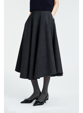 MRS Studios 复古赫本风立体伞摆 人字纹羊毛A字伞裙半身裙