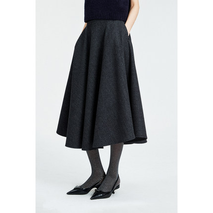 MRS Studios 复古赫本风立体伞摆 人字纹羊毛A字伞裙半身裙