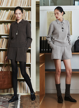 MRS Studios康赛妮羊绒羊毛两根进纱加密紧实绞花Polo衫毛衣/短裤